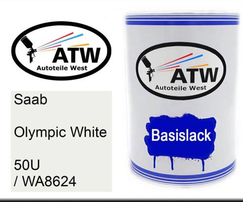 Saab, Olympic White, 50U / WA8624: 500ml Lackdose, von ATW Autoteile West.